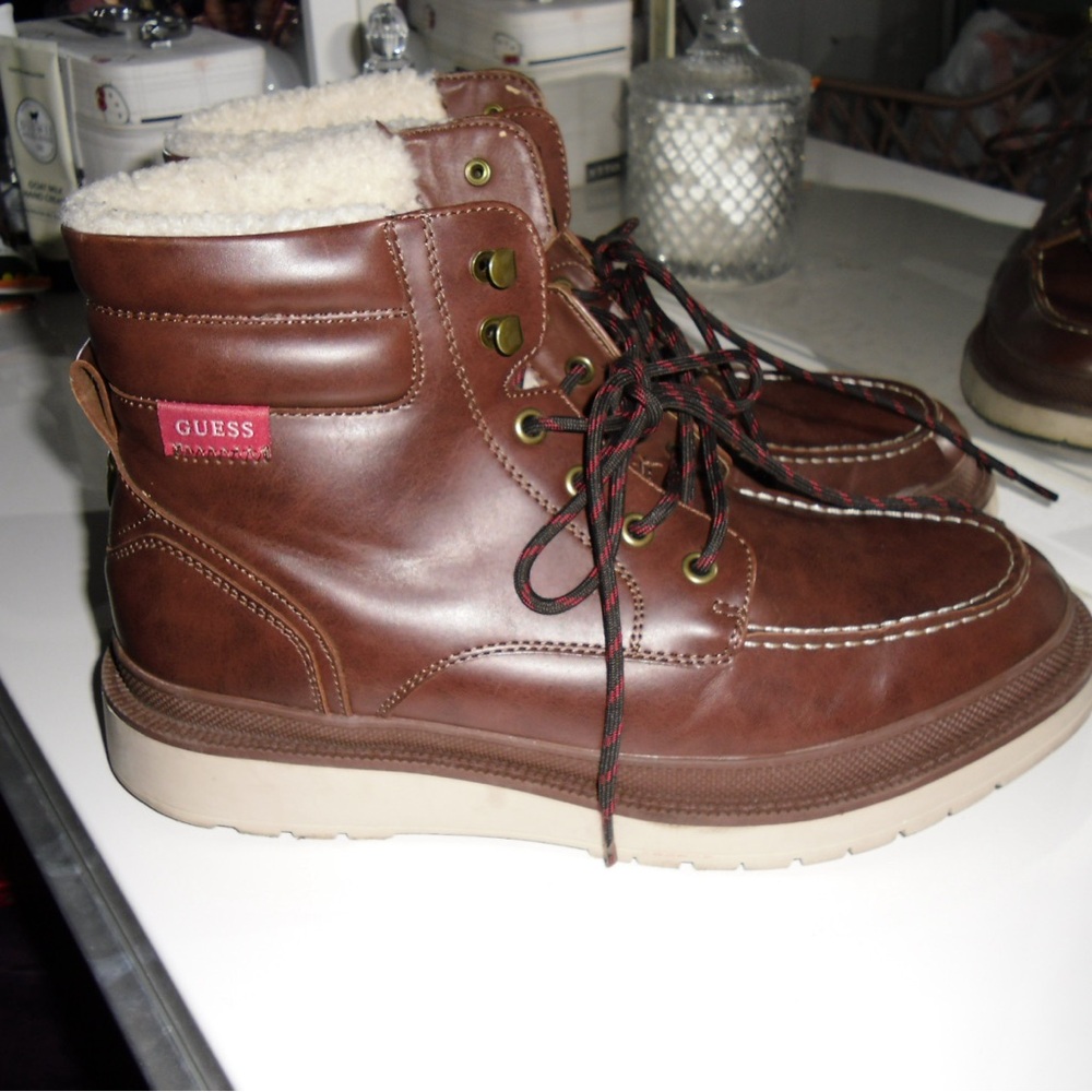 Guess Men's Chocolate Leather Boots